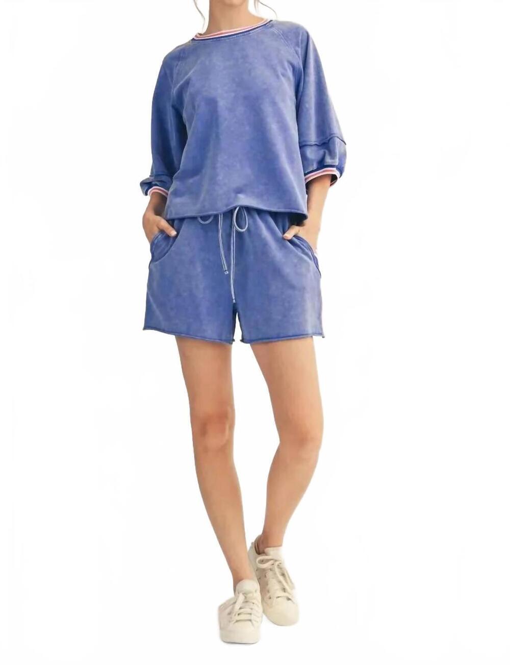 NEW JODIFL color band edge detail washed top and shorts set in royal